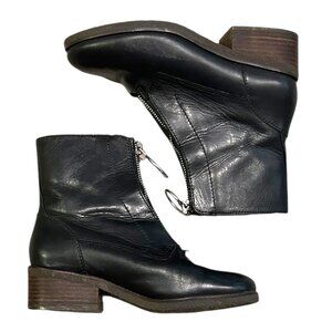 Lucky Brand Black Leather Ankle Booties Tibly Zip Boots Women's 7M Block Heel